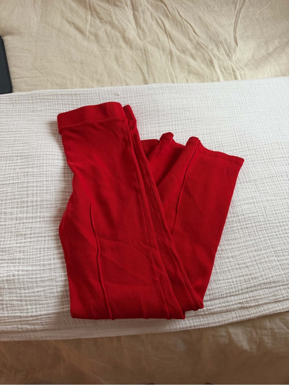 Donni Red Ribbed High-Waist Kick Flares